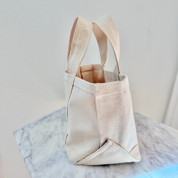 💛 Anthropologie Letter G The Hartley Monogram Mini Canvas Tote Gold Beaded Beige - Picture 6 of 14